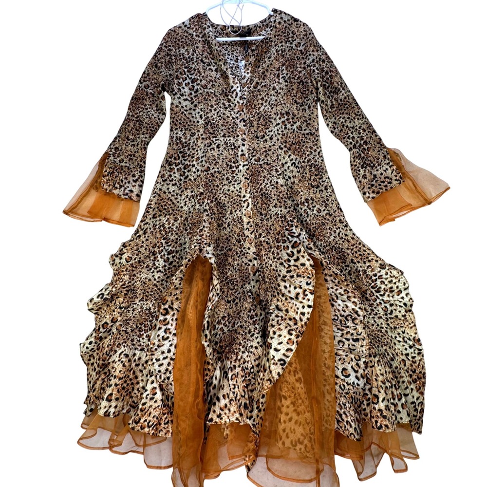 NWT Jerry T Leopard Print Dress Women Large Mesh Ruffle Y2K Mob Wife